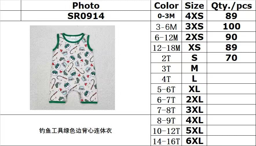 RTS no moq SR0914 Fishing tool green trim vest jumpsuit