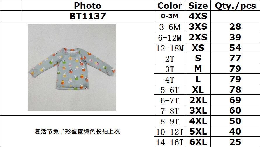 RTS NO MOQ ETA 5/7days Arrived BT1137 Easter bunny egg blue-green long-sleeved top