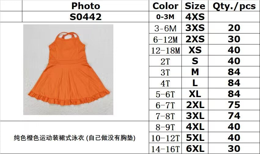 rts no moq S0442 solid orange sportswear skirt swimsuit