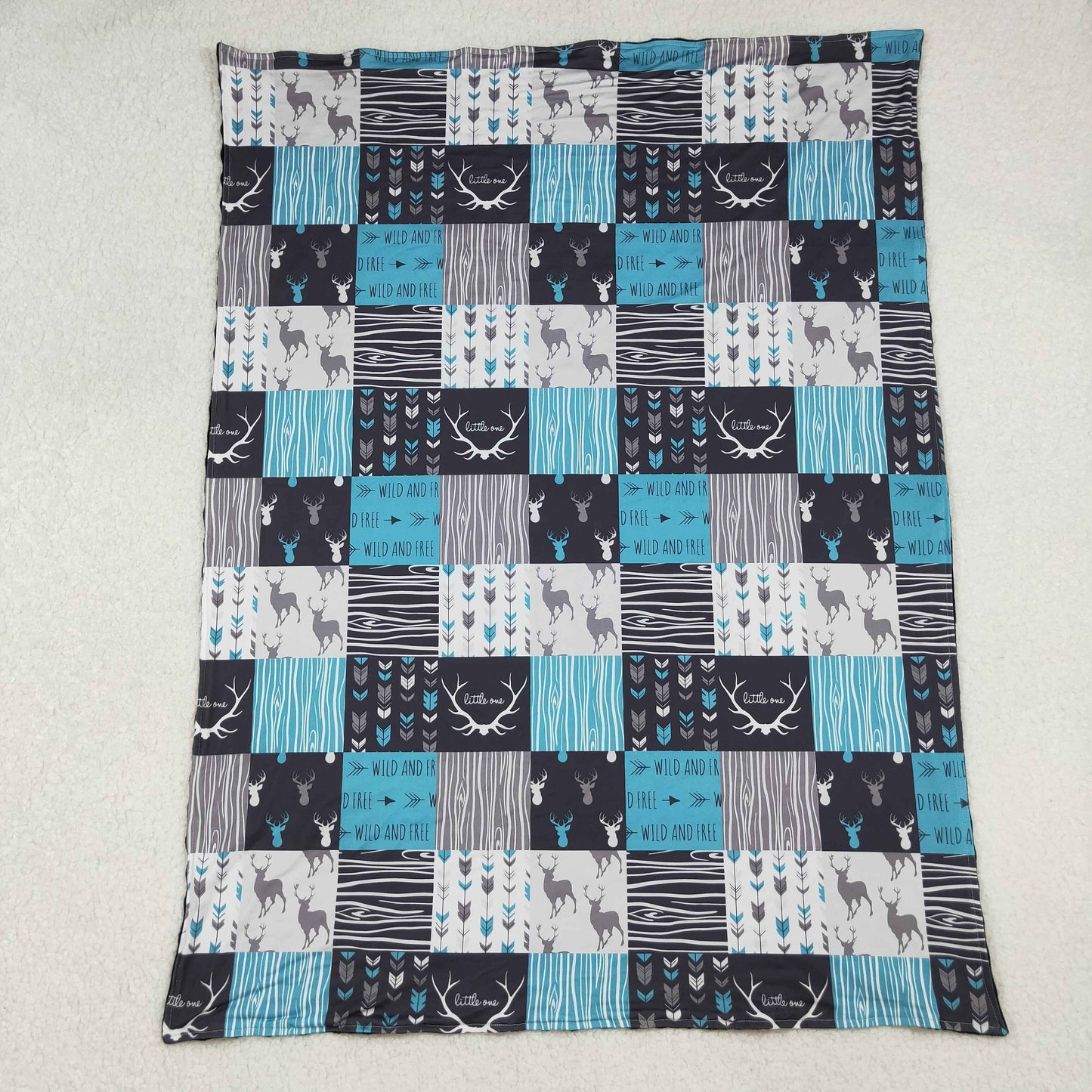 RTS NO MOQ(In Stock) BL0074 Wild free arrowhead elk blue grey plaid baby blanket