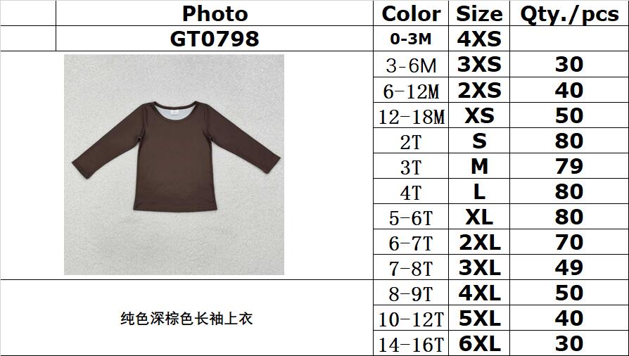 RTS NO MOQ ETA 5/7days arrived GT0798 solid dark brown long-sleeved top
