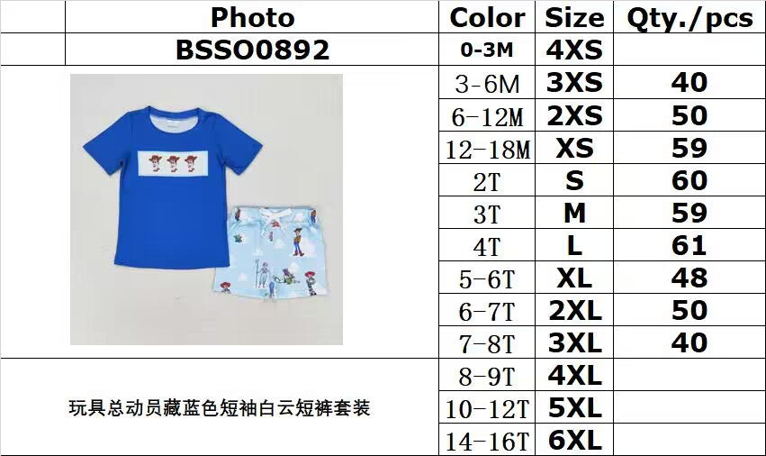 RTS NO MOQ BSSO0892 Toy Story navy blue short-sleeved white cloud shorts set