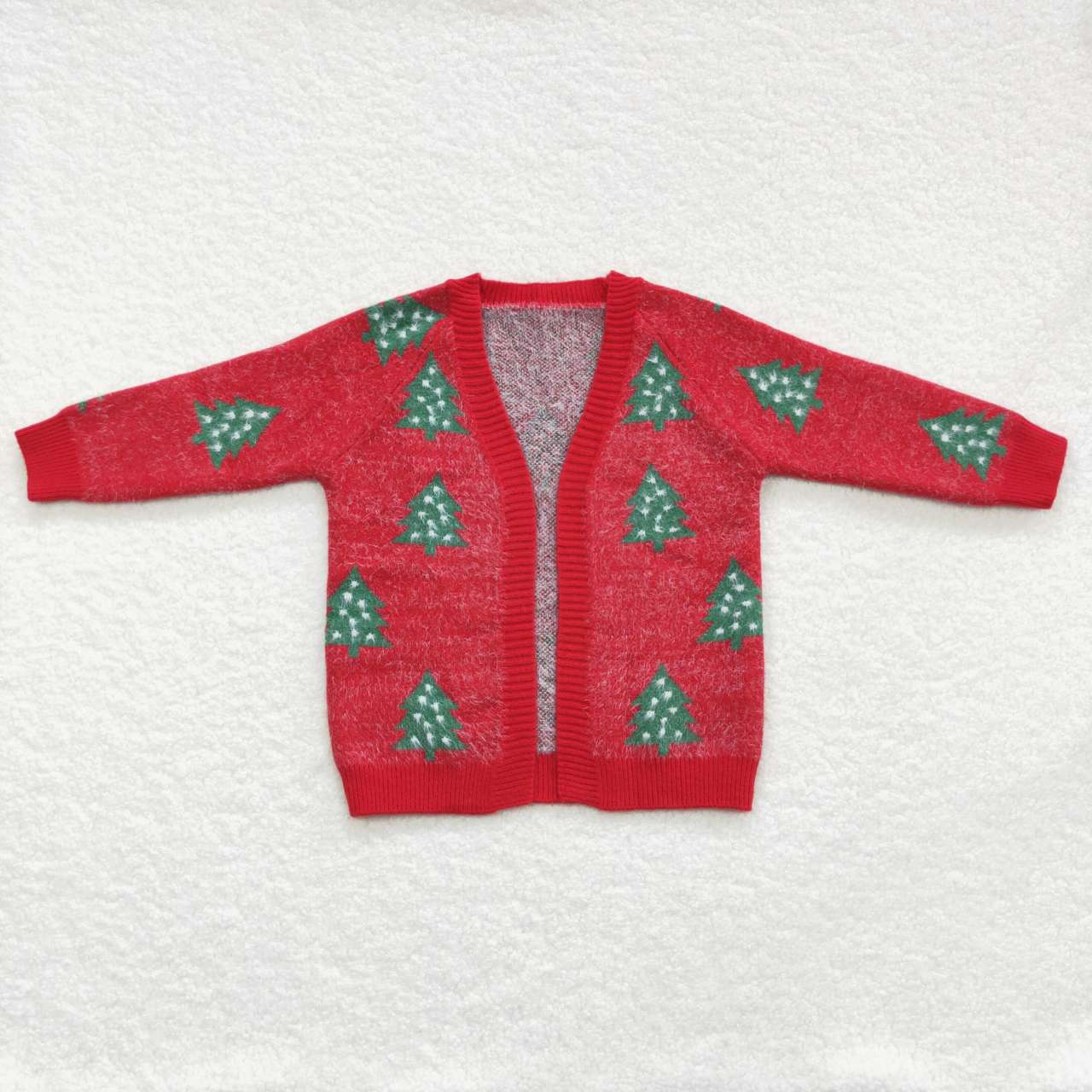 RTS NO MOQ(In Stock) GT0356 White Polka Dot Christmas Tree Red Long Sleeve Sweater Cardigan
