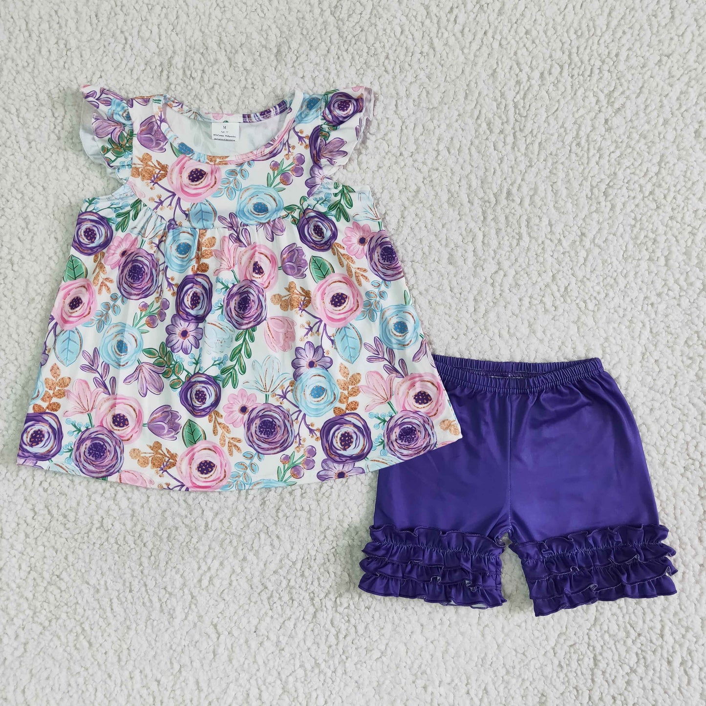 RTS NO MOQ B17-27 Eye flower flying sleeve purple lace shorts