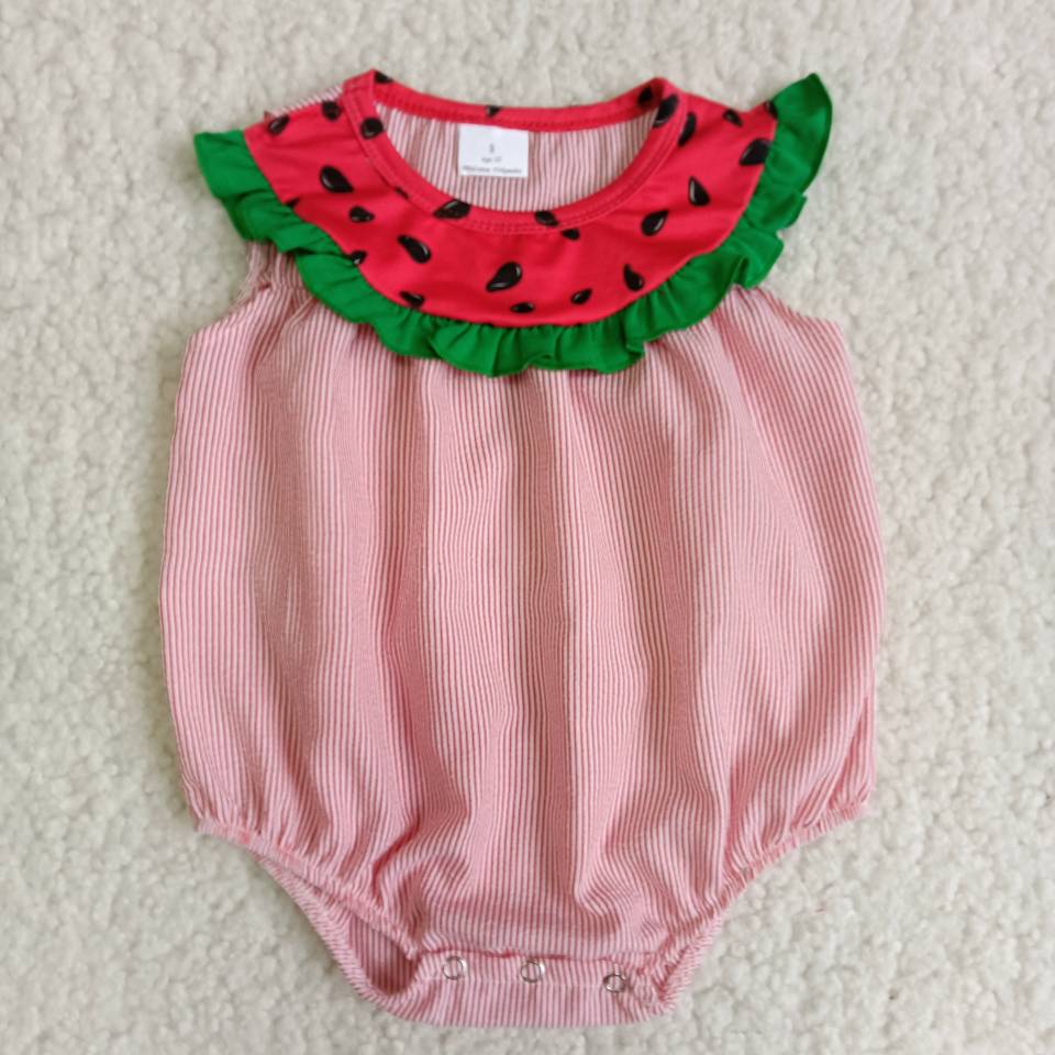 RTS NO MOQ B5-11 Woven watermelon red striped romper
