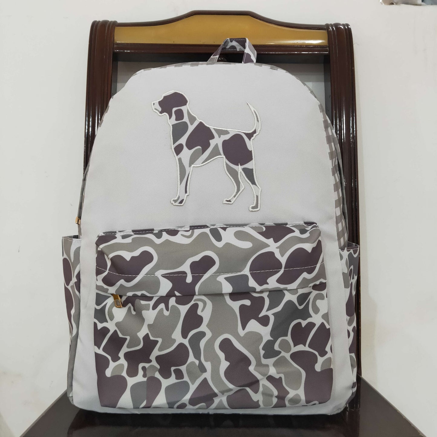 RTS NO MOQ(In Stock) BA0268 Embroidered camouflage puppy plaid backpack
