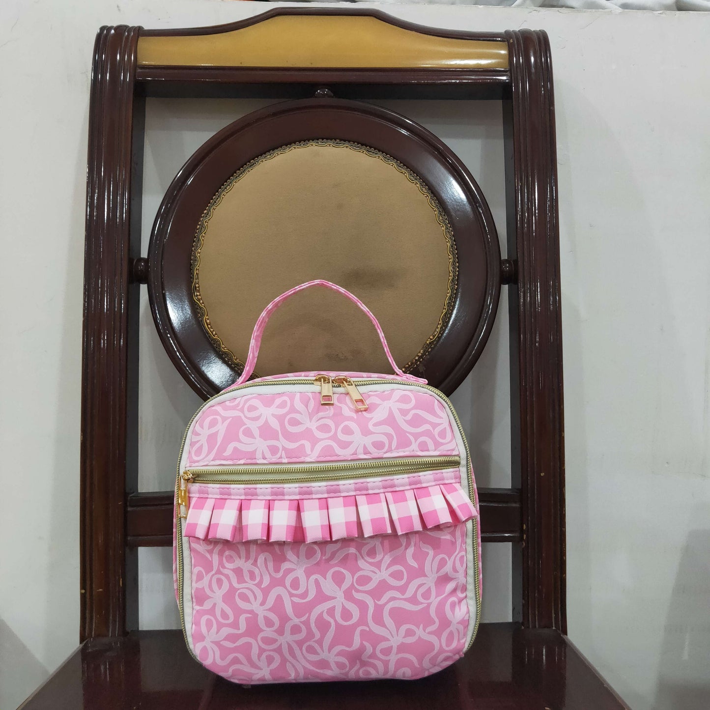 RTS NO MOQ(In Stock ) BA0310 Pink lunch bag with a plaid lace bow pattern