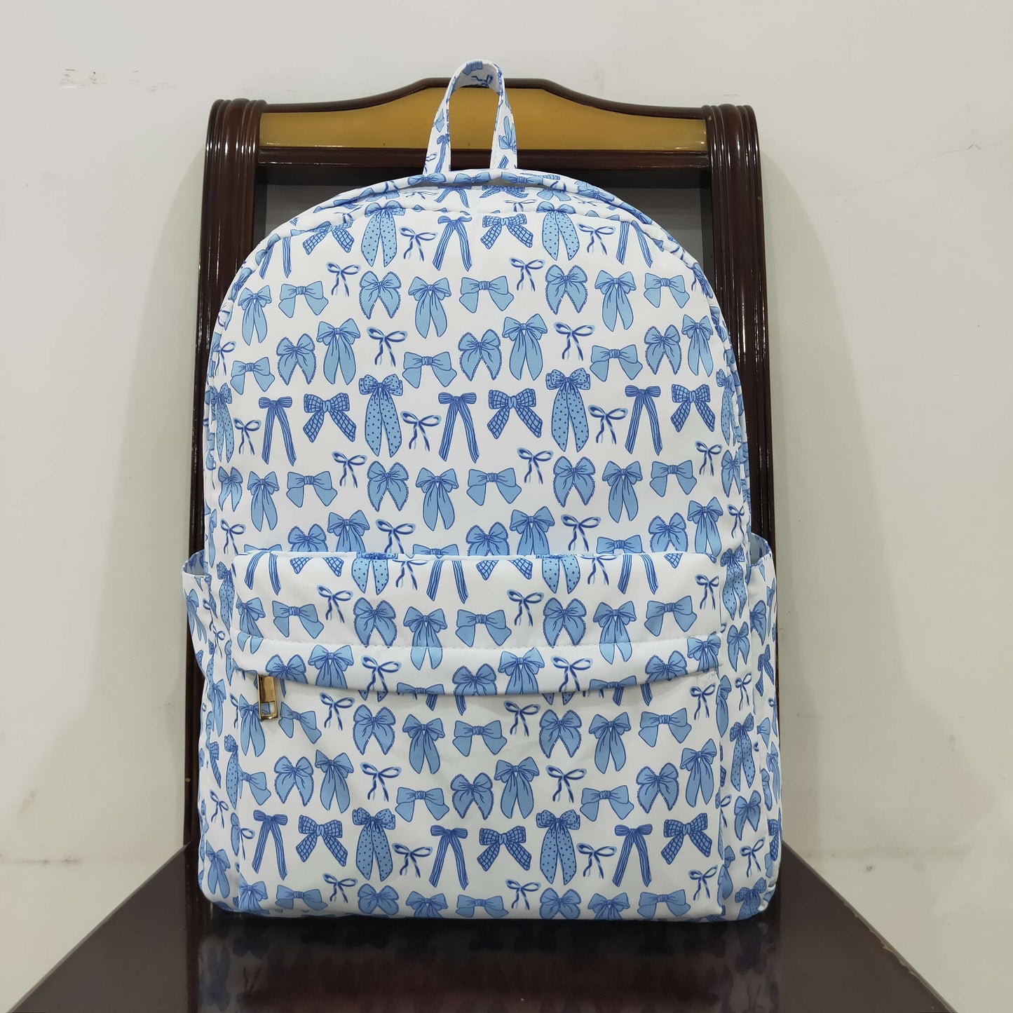 RTS NO MOQ(In Stock) BA0322 White backpack with blue bow pattern