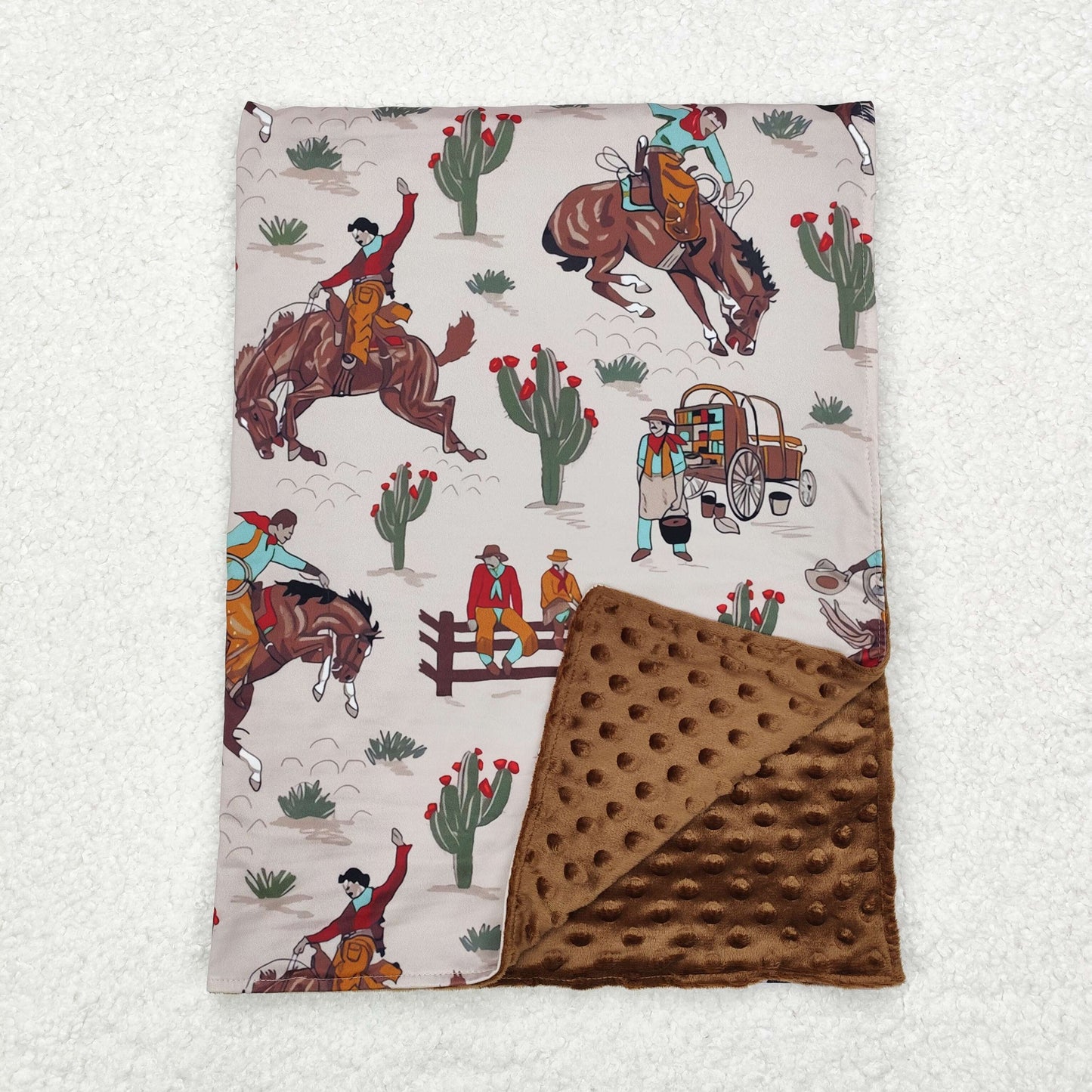 RTS NO MOQ(In Stock) Cactus riding horse brown baby blanket