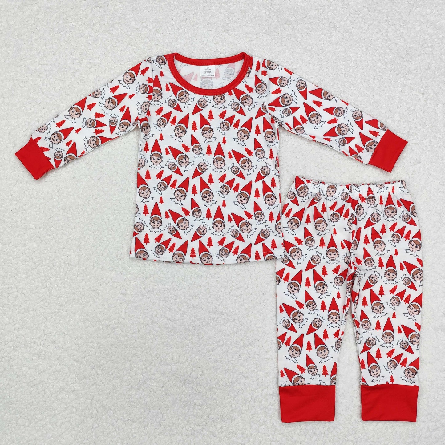 RTS NO MOQ(In Stock) BLP0558 Modal Christmas tree cartoon elf red and white long-sleeved trousers pajamas set