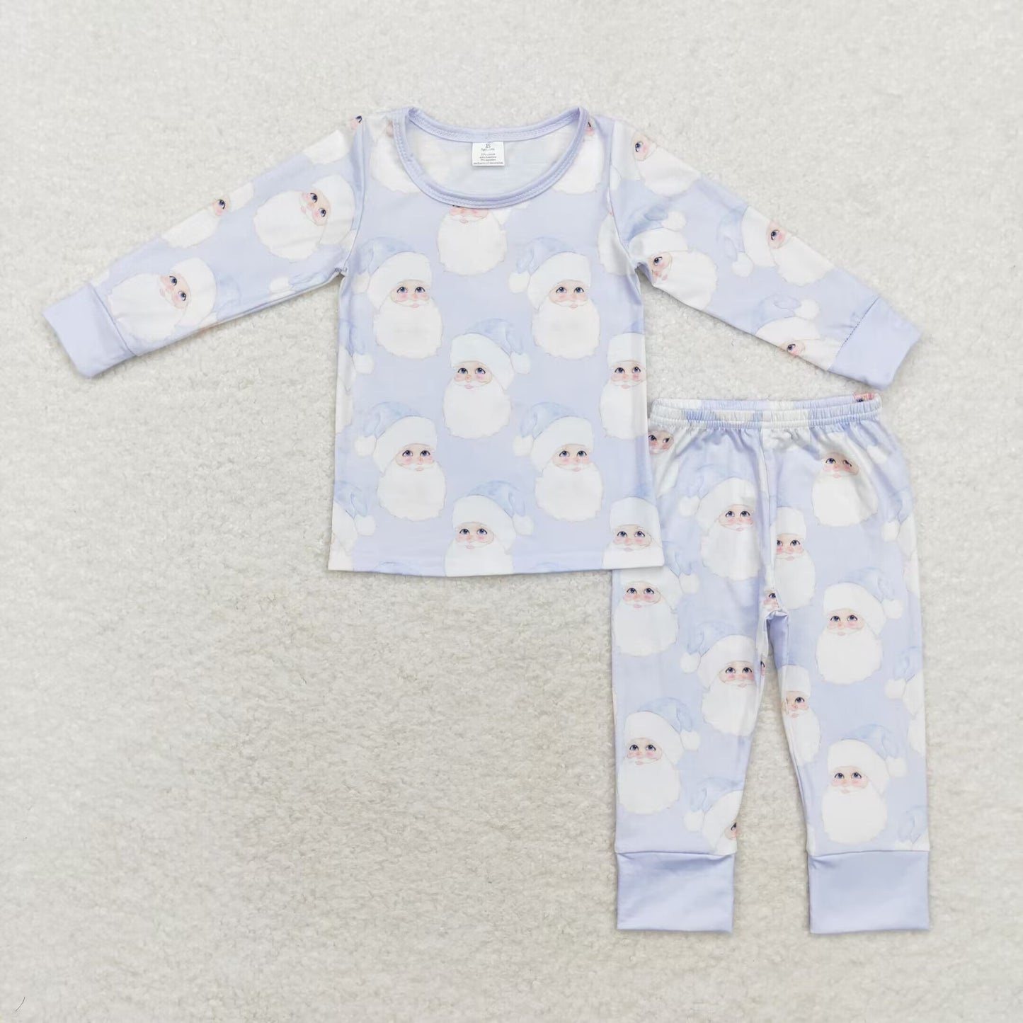 RTS NO MOQ(In Stock) BLP0685 Modal Santa Claus light blue long-sleeved and long-pants pajama set