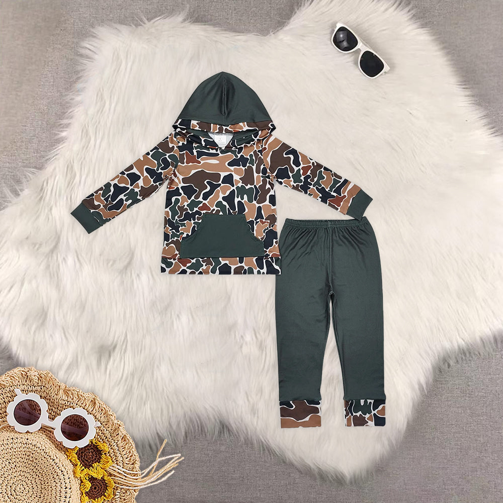 RTS NO MOQ Sibling Baby Boys clothes Camo Hooded Top Pants Clothes Sets
