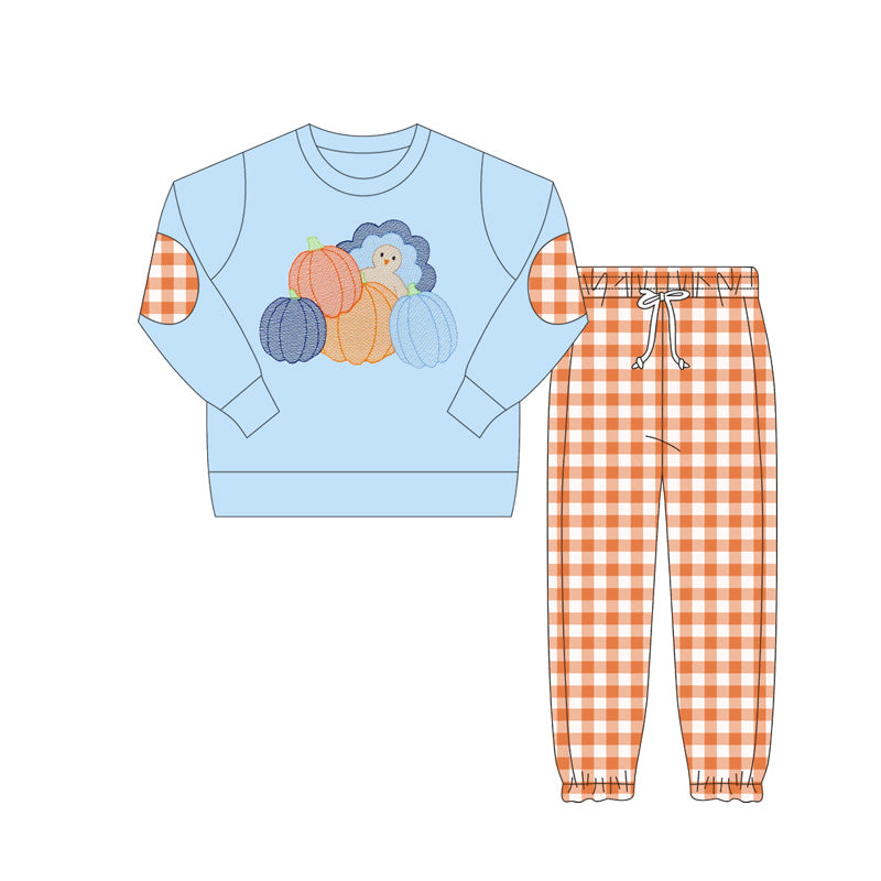 NO MOQ sales BLP1094 Pre-order baby boys clothes pumpkin turkey long sleeve pants sets-2025.6.6