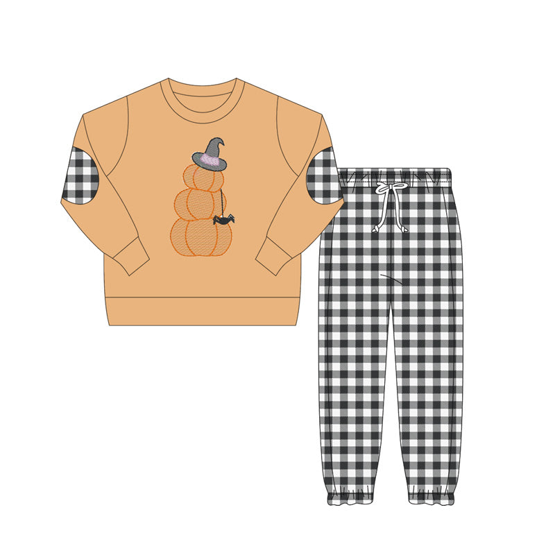 NO MOQ sales BLP1097 Pre-order baby boys clothes pumpkin long sleeve pants sets-2025.6.6