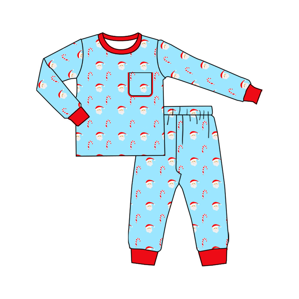 (Pre Order) No moq BLP1167 Pre-order baby boys clothes Christmas blue long sleeve pants sets-2025.7.7