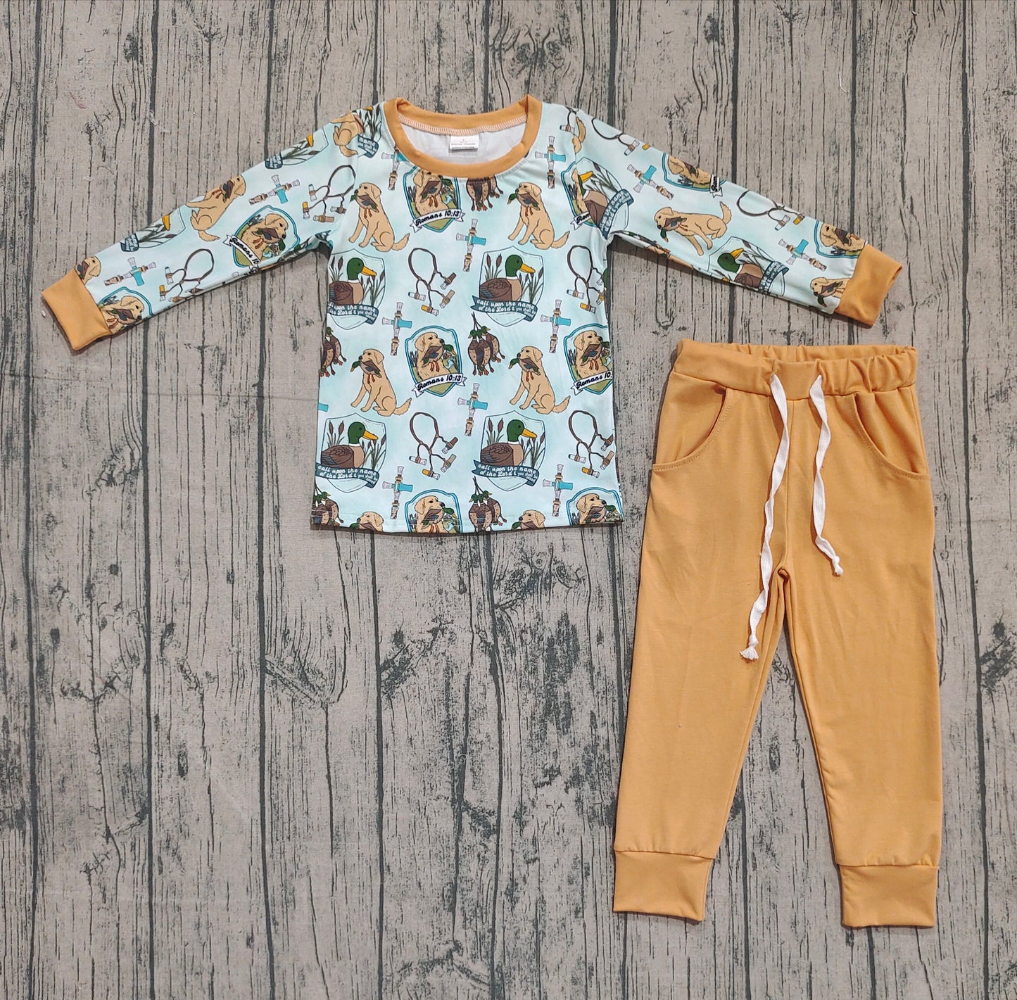 (Pre Order) No moq BLP1177 Pre-order baby boy clothes duck puppy long sleeve pants sets-2025.9.7