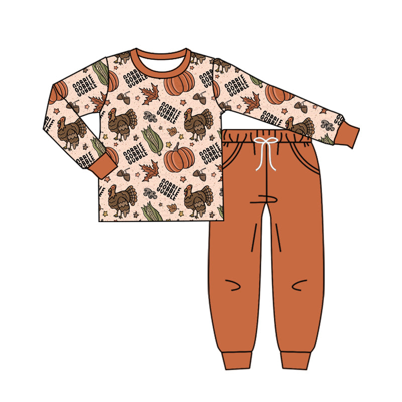 (Pre Order) No moq BLP1181 Pre-order baby boy clothes halloween pumpkin long sleeve pants sets-2025.7.16