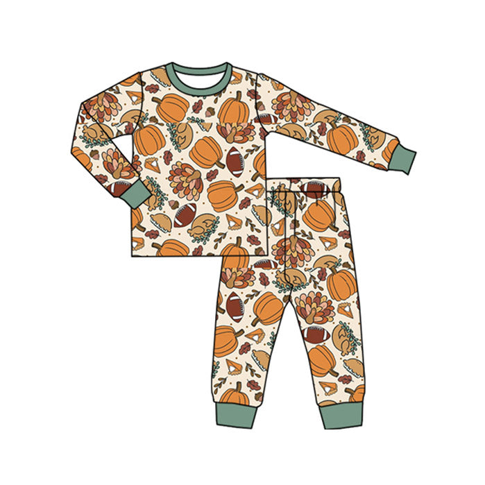 (Pre Order) No moq BLP1187 Pre-order baby boy clothes pumpkin rugby long sleeve pants sets-2025.7.19