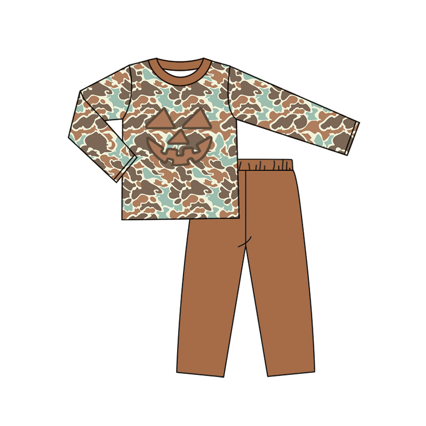 (Pre Order) No moq BLP1193 Pre-order baby boy clothes halloween pumpkin camouflage hooded long sleeve pants sets-2025.7.25