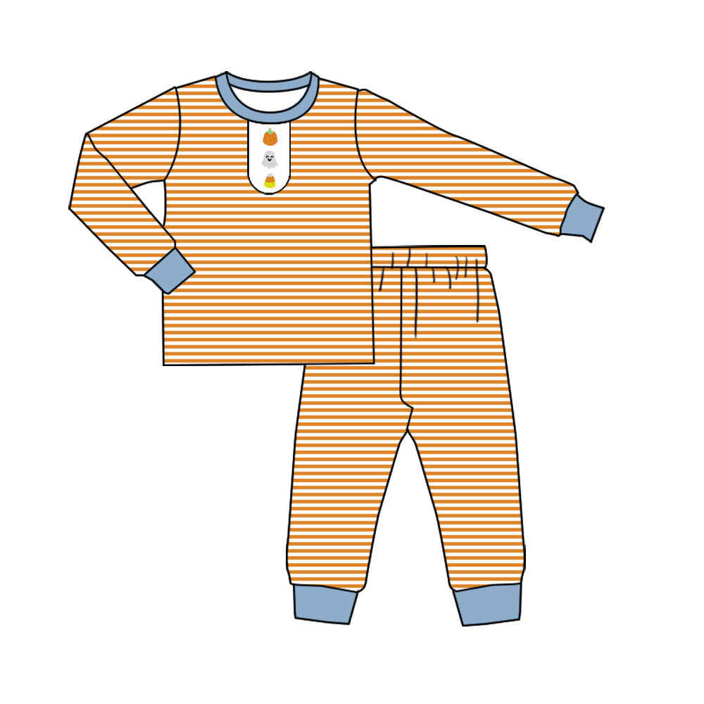 (Pre Order) No moq BLP1203 Pre-order baby boy clothes pumpkin orange long sleeve pants sets-2025.7.31