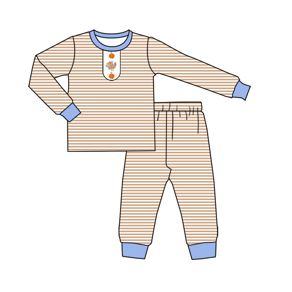 (Pre Order) No moq BLP1204 Pre-order baby boy clothes turkey pumpkin long sleeve pants sets-2025.7.31