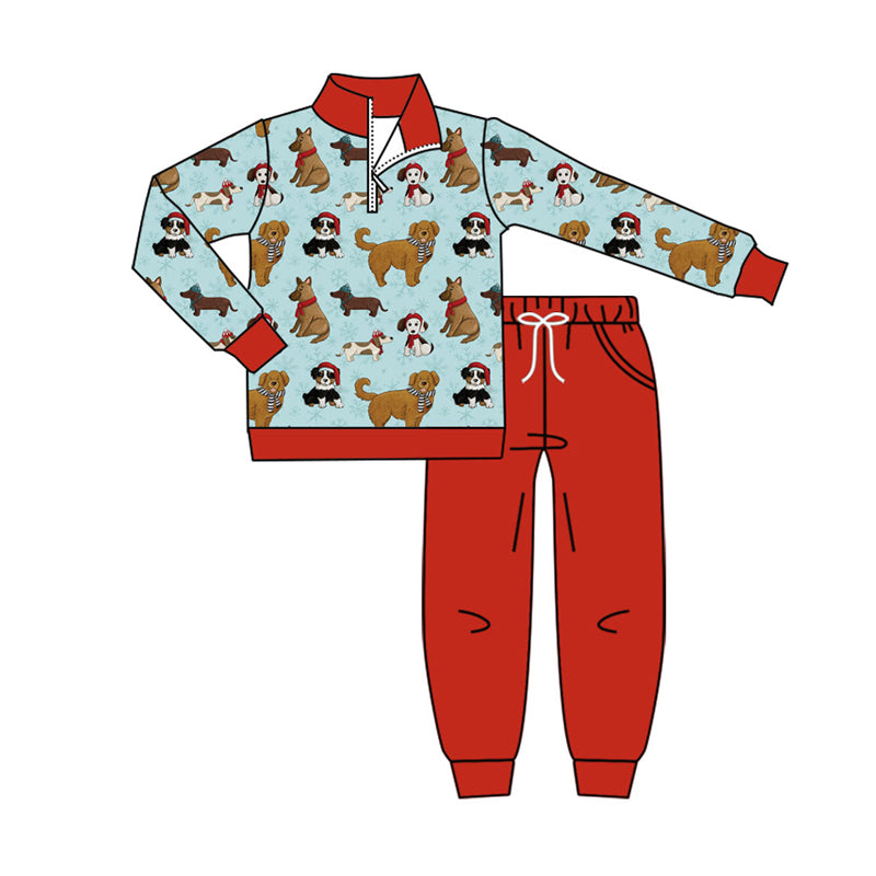 (Pre Order) No moq BLP1226 Pre-order baby boy clothes Christmas puppy long sleeve pants sets-2025.8.16