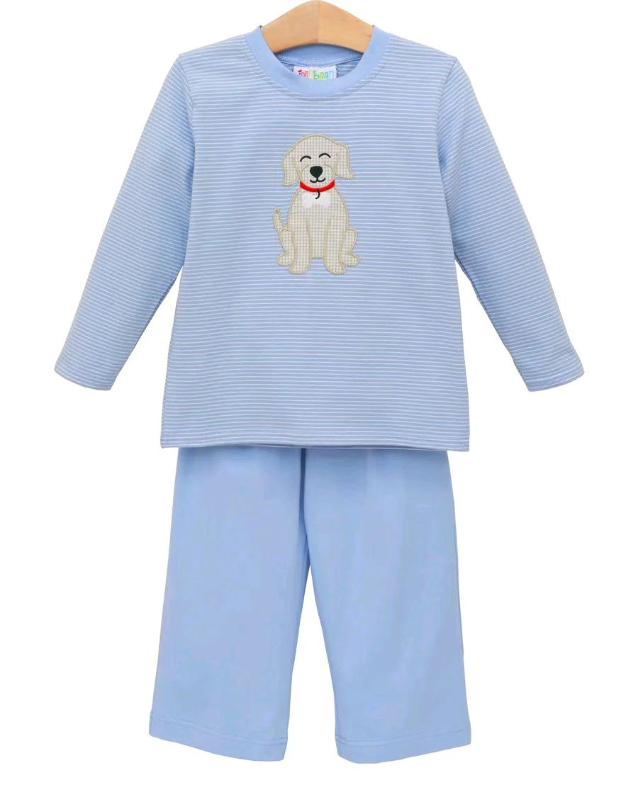 (Pre Order) No moq BLP1230 Pre-order baby boy clothes puppy blue long sleeve pants sets-2025.8.18