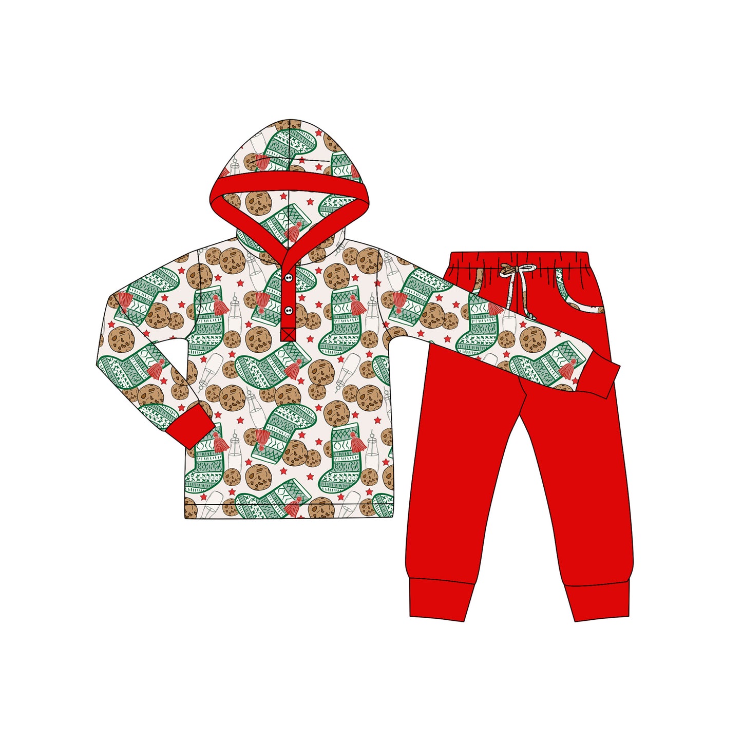 (Pre Order) No moq BLP1257 Pre-order baby boy clothes Christmas milk biscuit hooded long sleeve pants sets-2025.8.27