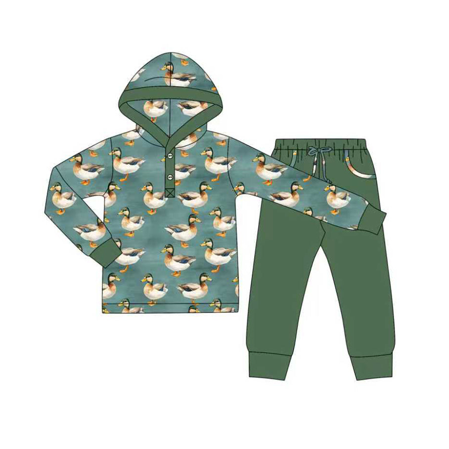 (Pre Order) No moq BLP1260 Pre-order baby boy clothes duck hooded long sleeve pants sets-2025.8.28