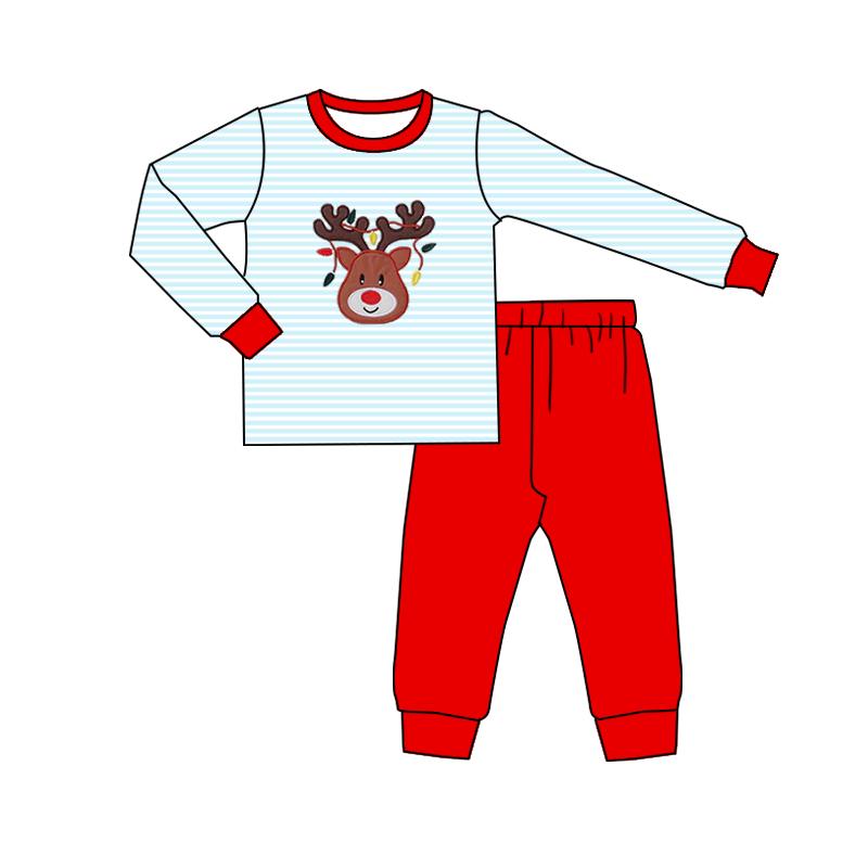 (Pre Order) No moq BLP1275 Pre-order baby boy clothes Christmas deer long sleeve pants sets-2025.9.5