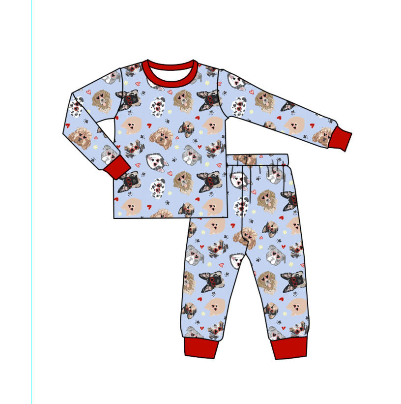 (Pre Order) No moq BLP1316 Pre-order baby boy clothes love puppy long sleeve pants sets-2025.10.10
