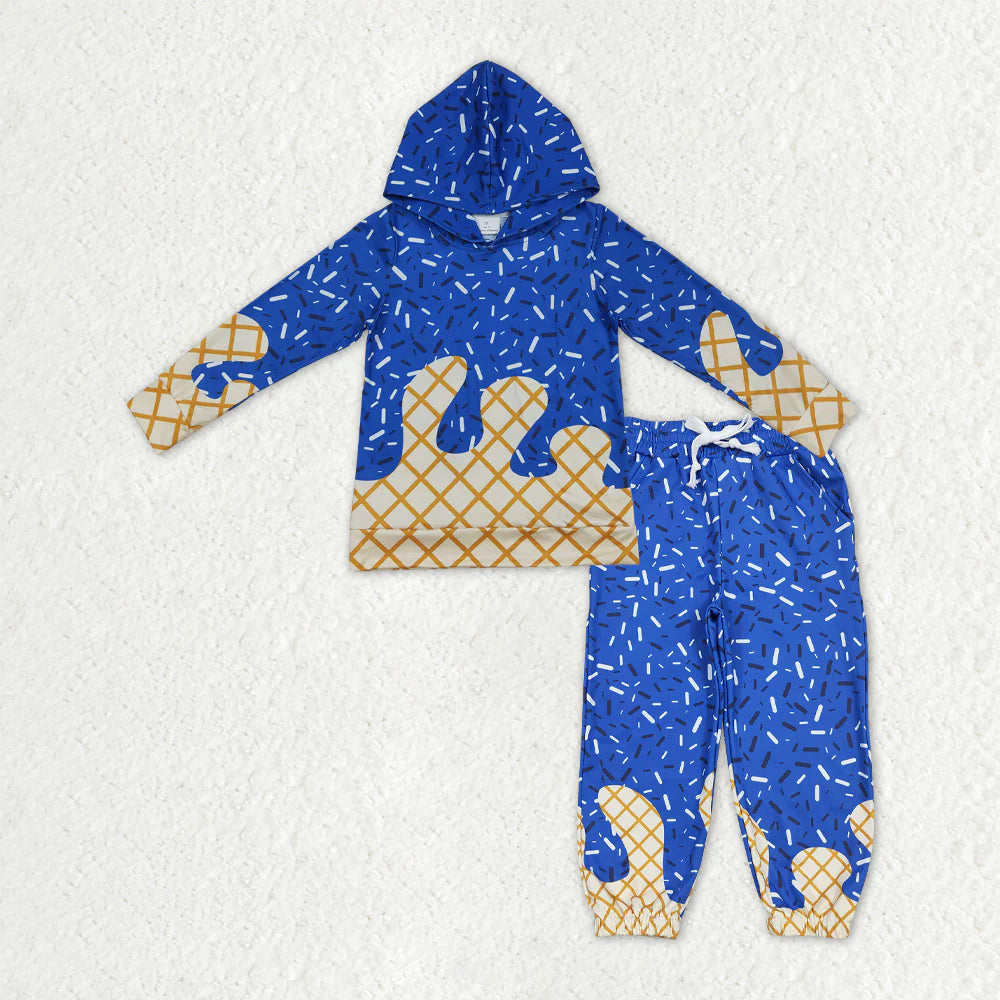 RTS NO MOQ Baby Boys Hot Blue Sprinkles Drip Hoodies Yoga Jogger Pants Team Clothes Sets