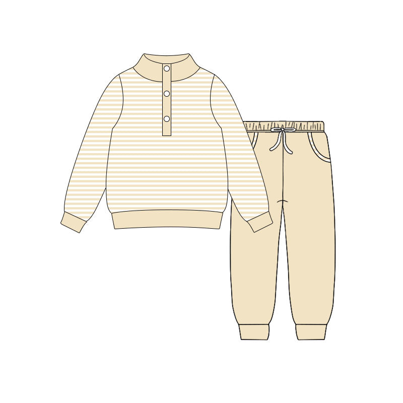 (Pre Order) No moq BLP1344 Pre-order baby boy clothes beige long sleeve pants sets-2025.10.16