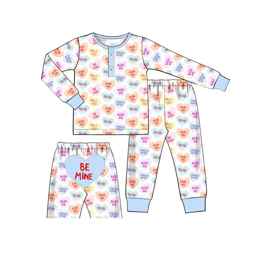 (Pre Order) No moq BLP1390 Pre-order baby boy clothes love long sleeve pants sets-2025.11.11