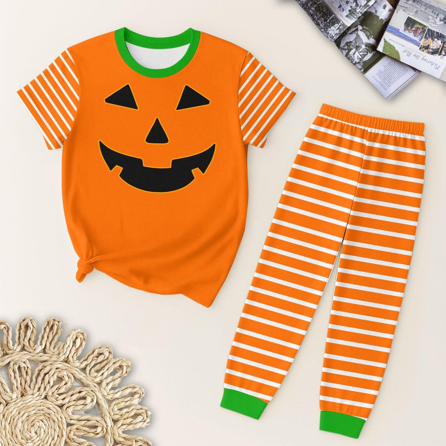 (Pre Order) No moq BSPO0578 Pre-order baby boy clothes Halloween orange short sleeve pants sets -2025.7.4