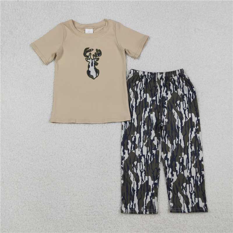 RTS NO MOQ(In Stock) BSPO0582 baby boy clothes embroidered camouflage short sleeve trousers suit