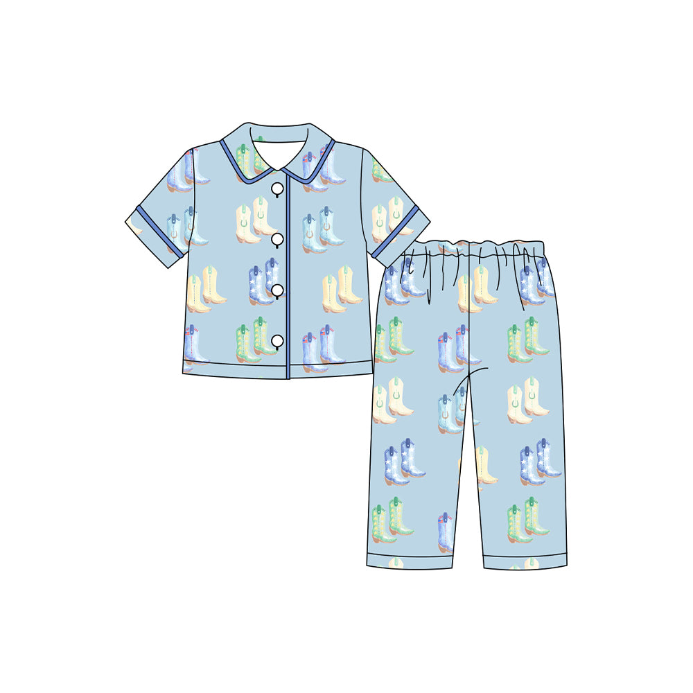 (Pre Order) No moq BSPO0591 Pre-order baby boy clothes boot blue short sleeve pants sets -2025.9.17