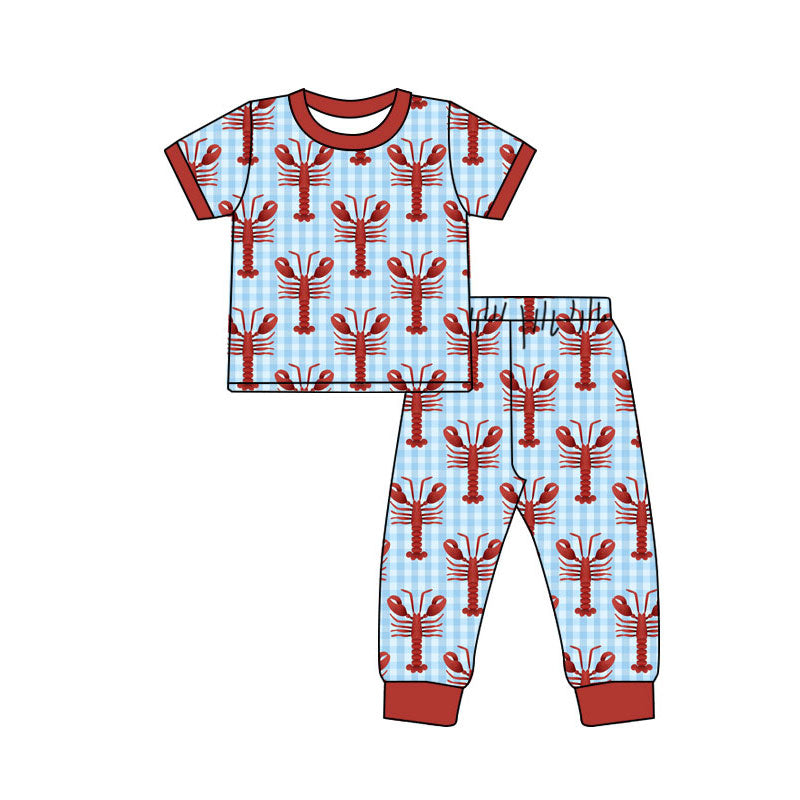 (Pre Order) No moq BSPO0596 Pre-order baby boy clothes crayfish short sleeve pants sets -2025.9.25