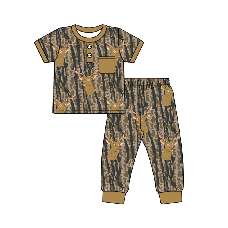 (Pre Order) No moq BSPO0599 Pre-order baby boy clothes deer head short sleeve pants sets -2025.9.26