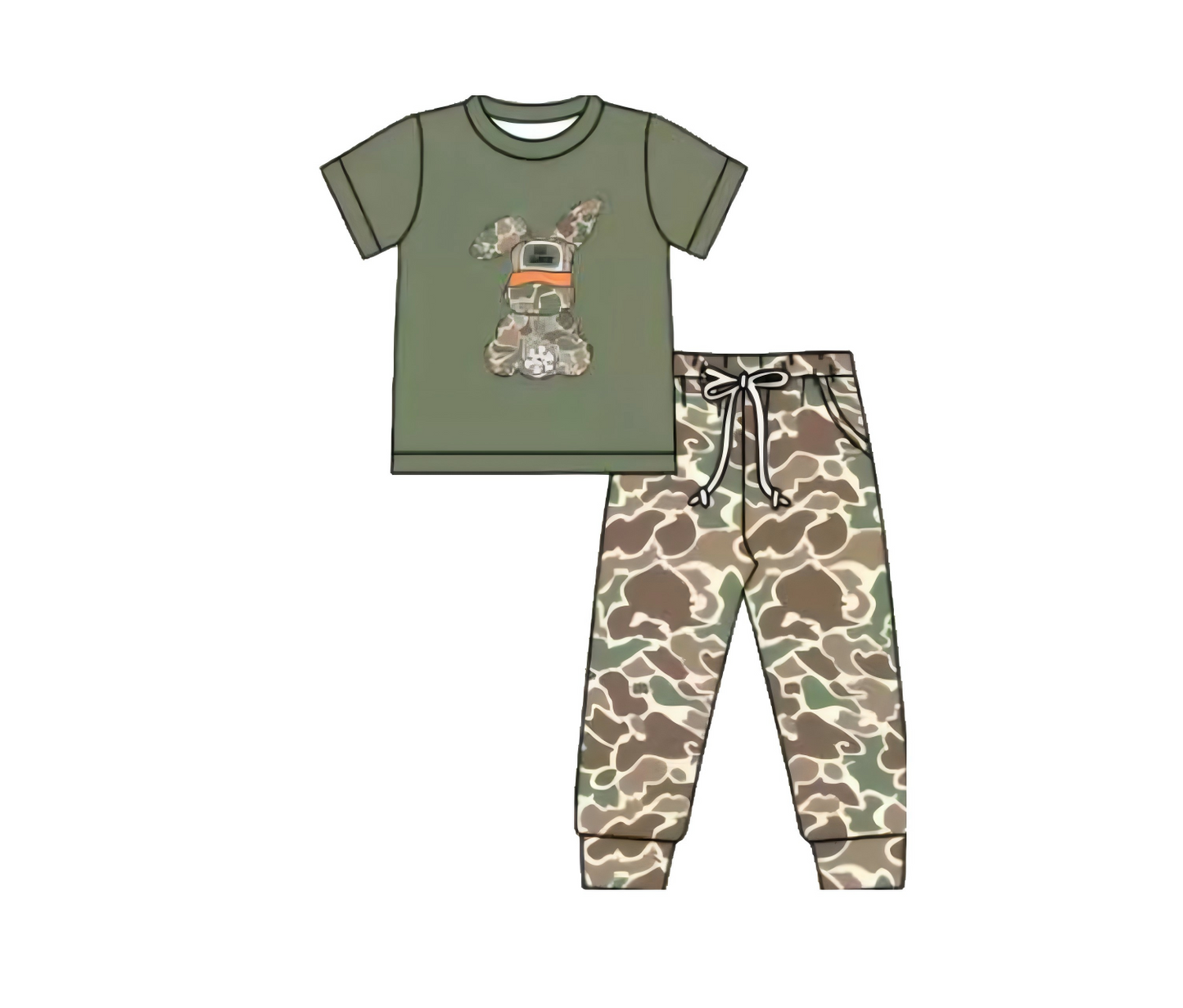 (Pre Order) No moq BSPO0608 Pre-order baby boy clothes bunny camouflage short sleeve pants sets -2025.10.6