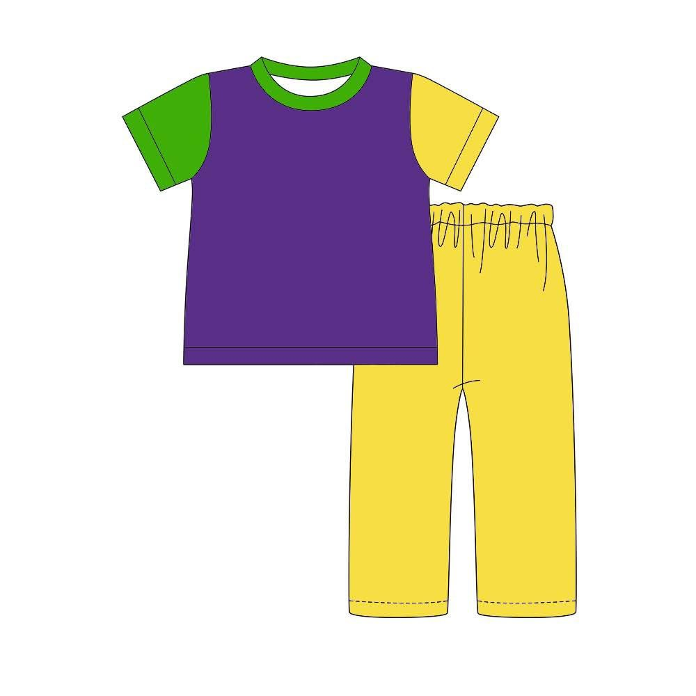 (Pre Order) No moq BSPO0639 Pre-order baby boy clothes mardi gras short sleeve pants sets-2025.11.11