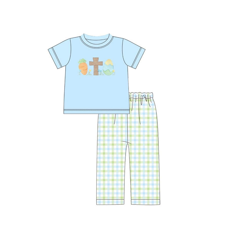 (Pre Order) No moq BSPO0644 Pre-order baby boy clothes easter blue short sleeve pants sets-2025.11.19