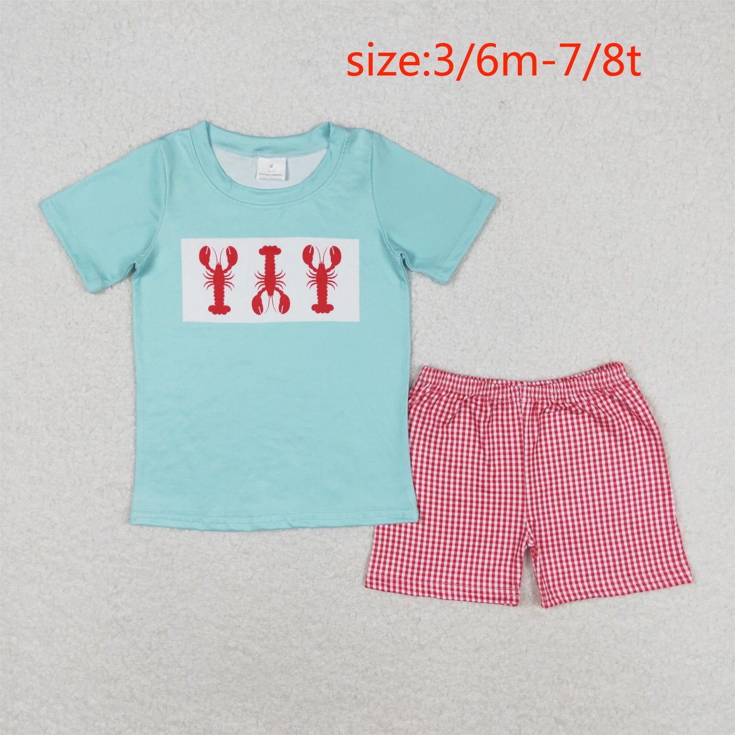 RTS NO MOQ(In Stock) BSSO0597 Crayfish blue-green short-sleeved red and white plaid shorts suit