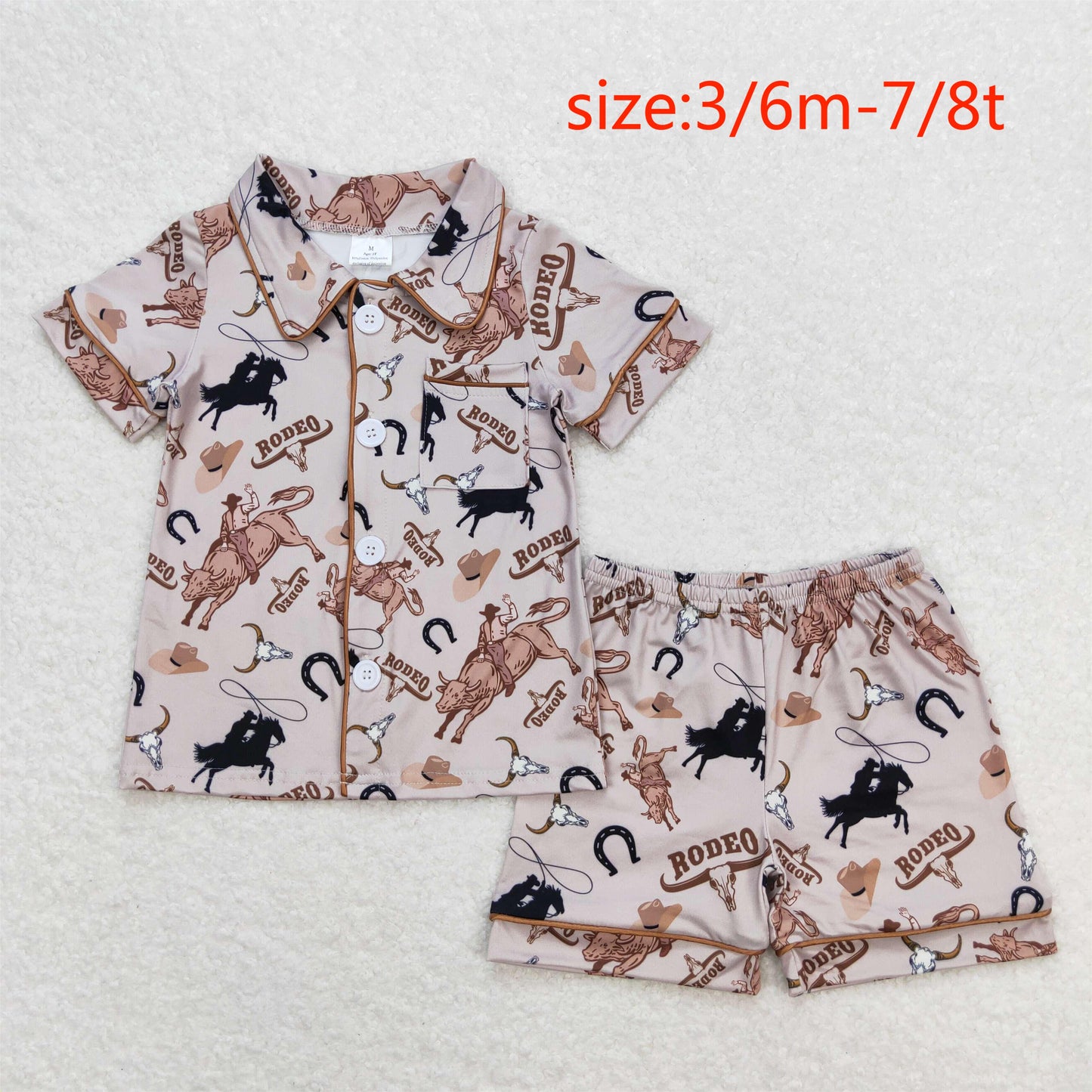 RTS NO MOQ(In Stock) rodeo denim short sleeve shorts pajama set