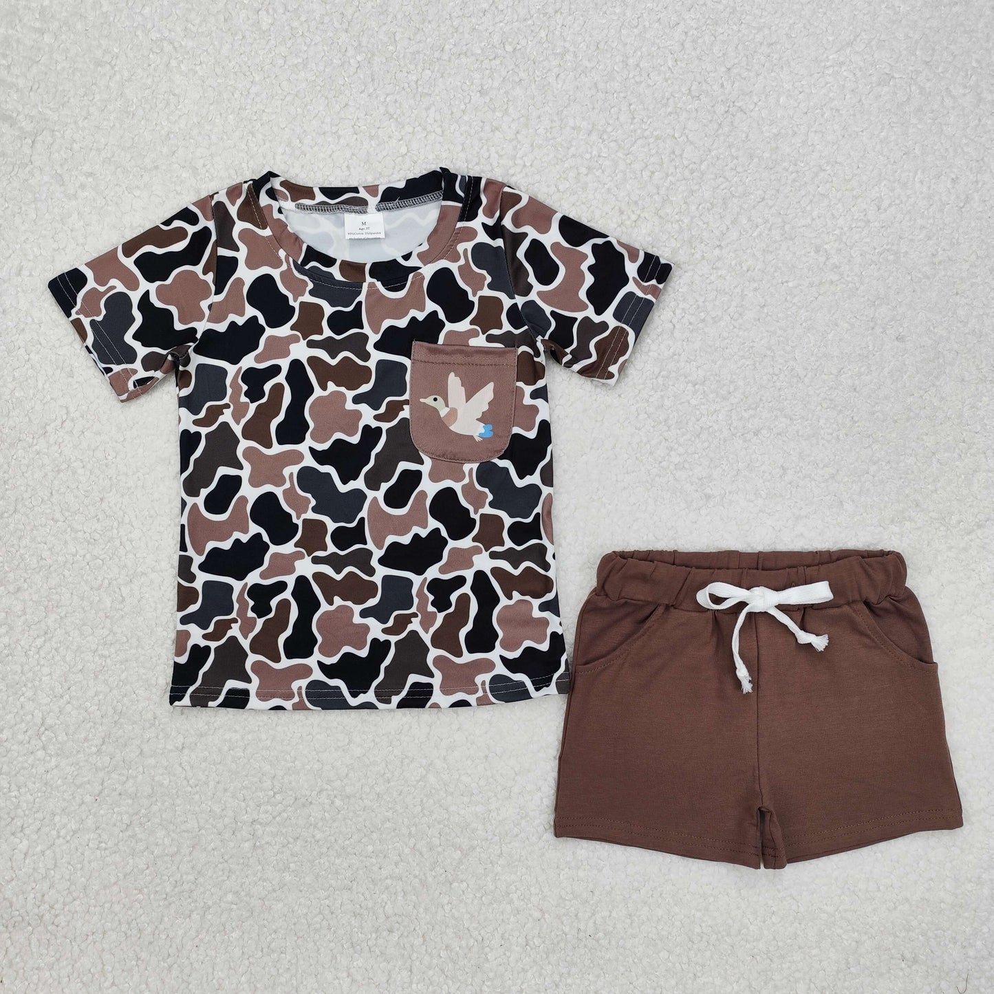 RTS NO MOQ(In Stock) Duck Pocket Camouflage Short Sleeve Brown Shorts Set