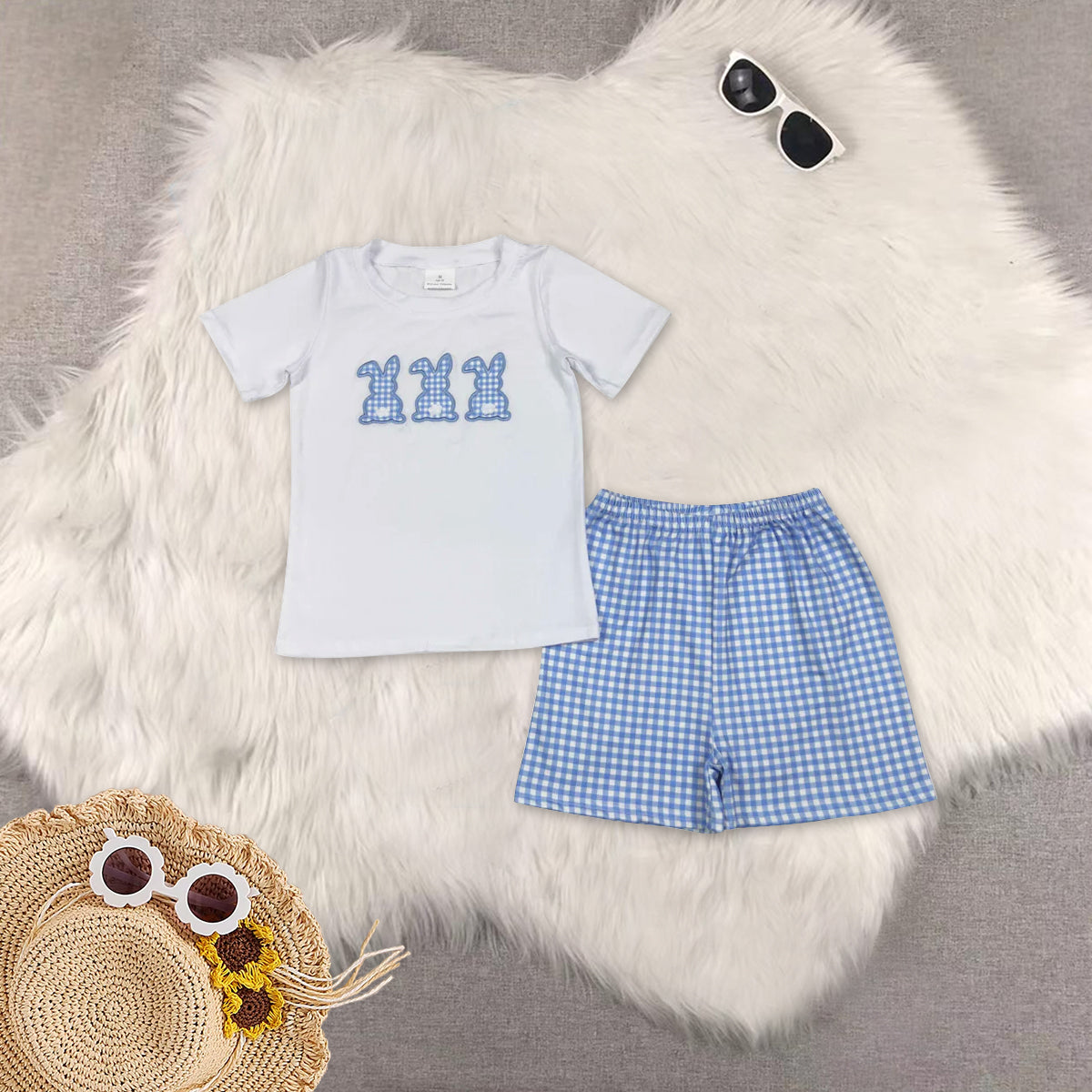 RTS NO MOQ Sibling baby boy clothes embroidery easter short sleeve shorts sets