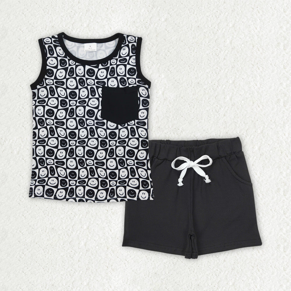 RTS NO MOQ BSSO1483 baby boy clothes black sleeveless top shorts sets