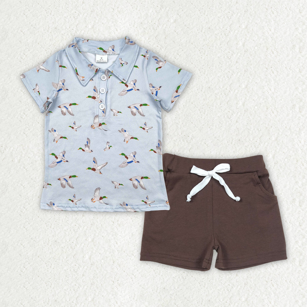 RTS NO MOQ BT1210+SS0134 baby boy clothes duck short-sleeved top pocket shorts sets