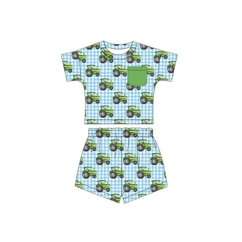 no moq BSSO1539 PRE-ORDER baby boys clothes tractor short sleeve shorts set-2025.5.28