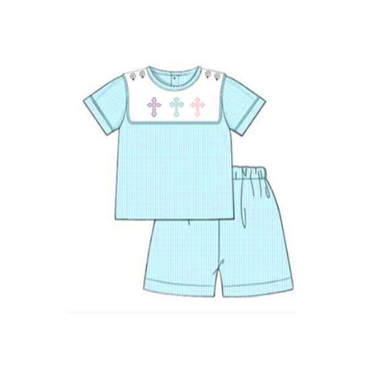 (Pre Order) No moq BSSO1550 PRE-ORDER baby boys clothes easter short sleeve shorts set-2025.9.13